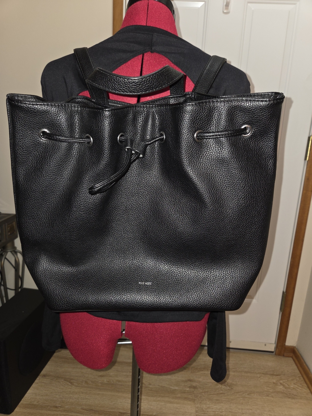 Pixie Mood Black Pebbled Leather Drawstring Backpack